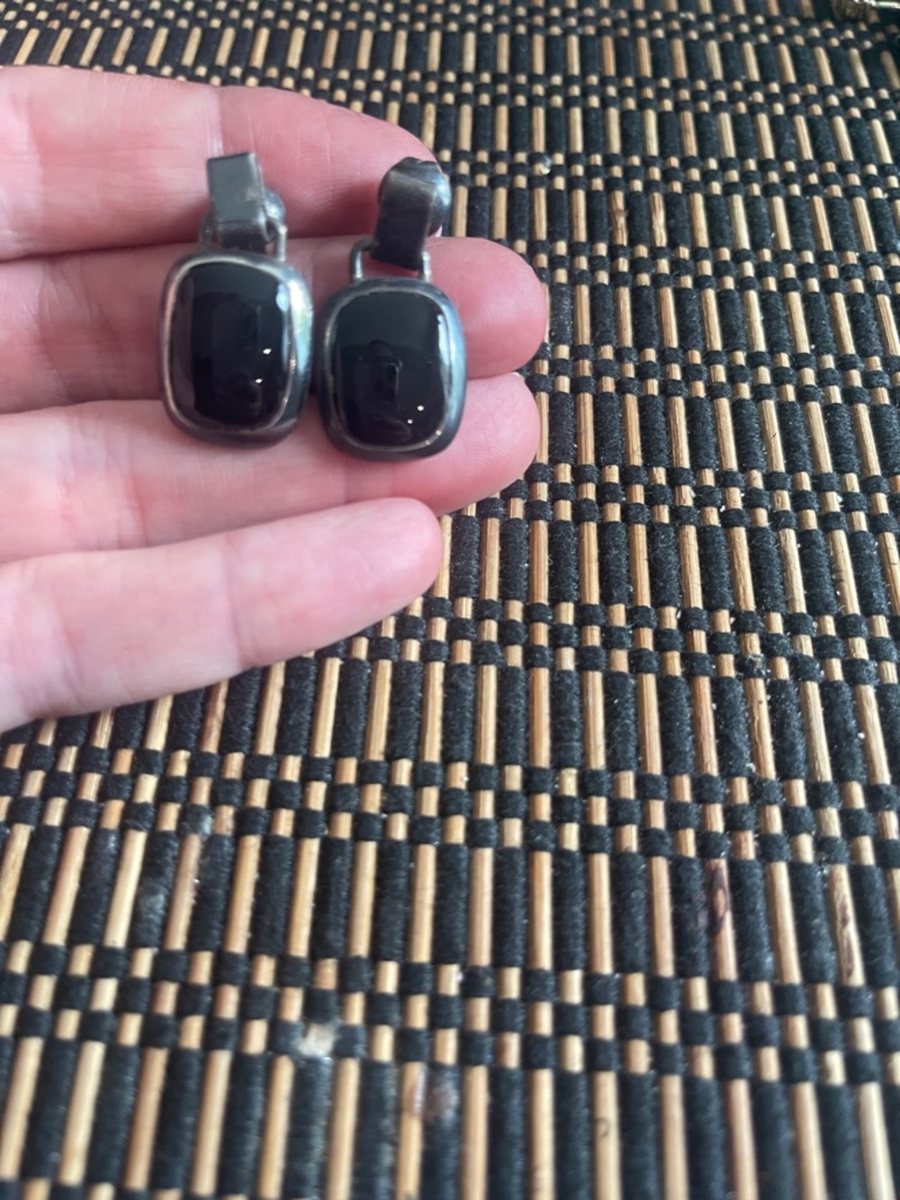 Black Glass Drop sterling silver Earrings